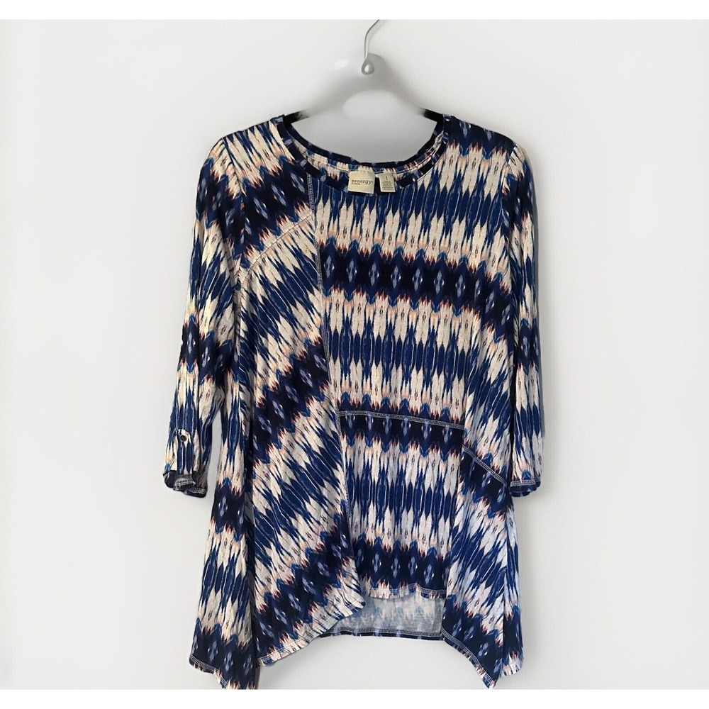 Chicos Zenergy Women's 1 Medium Tunic Top 3/4‎ Sleeve Multicolor Pullover Shirt